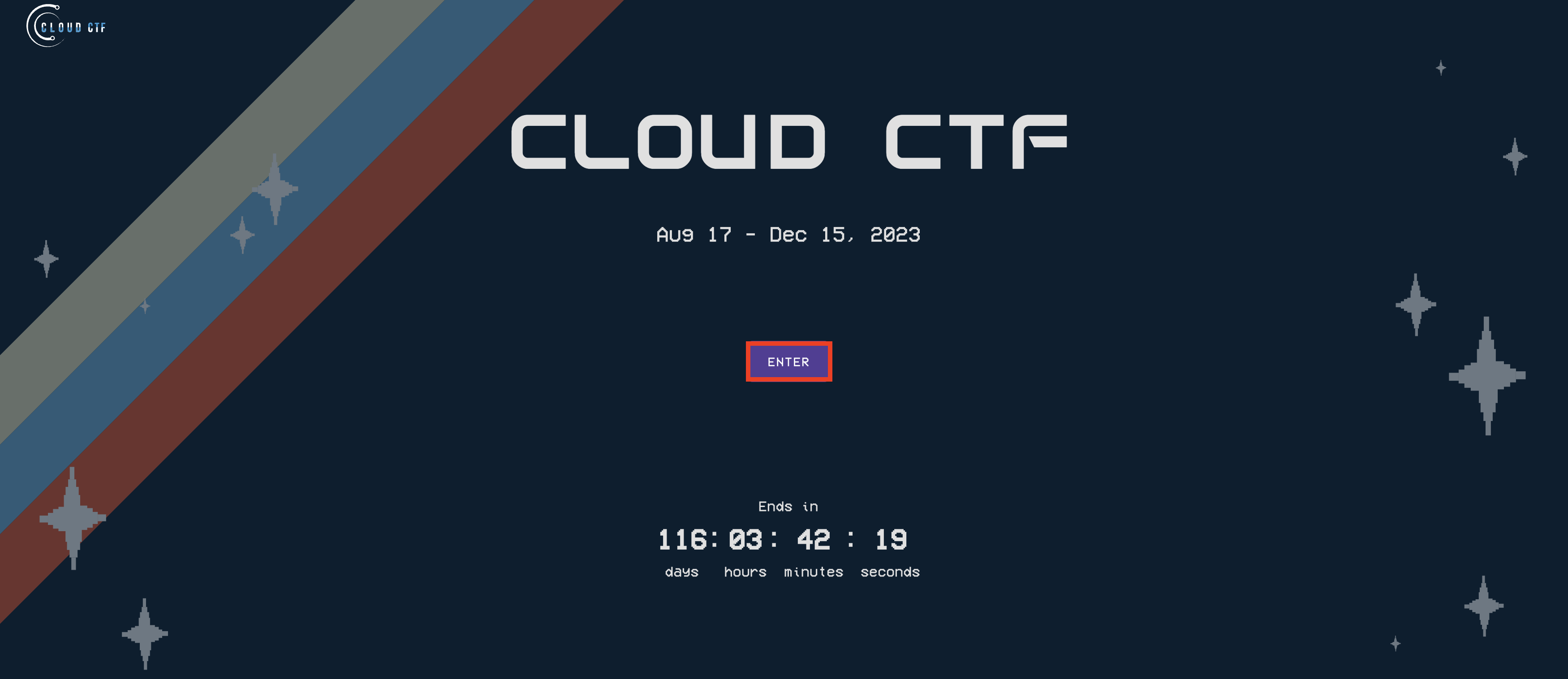 Here, underneath the dates of your Cloud CTF, in the middle of the screen, you can click the enter button to join a team and begin the competition.