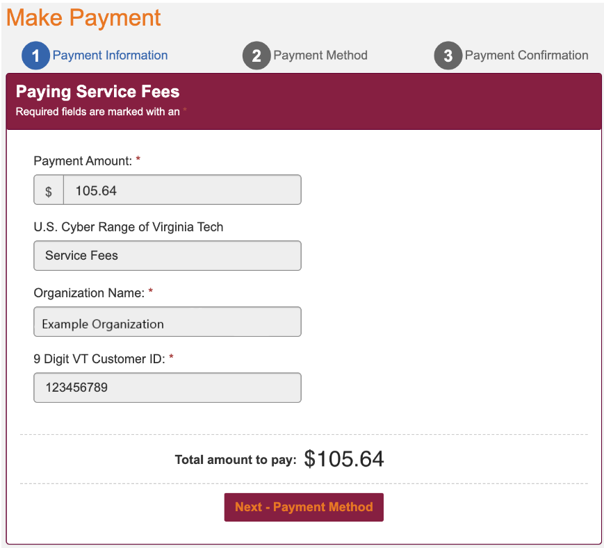 At the bottom of the "Make Payment" window, there is a "Next - Payment" located in the middle under "Total amount to pay:".