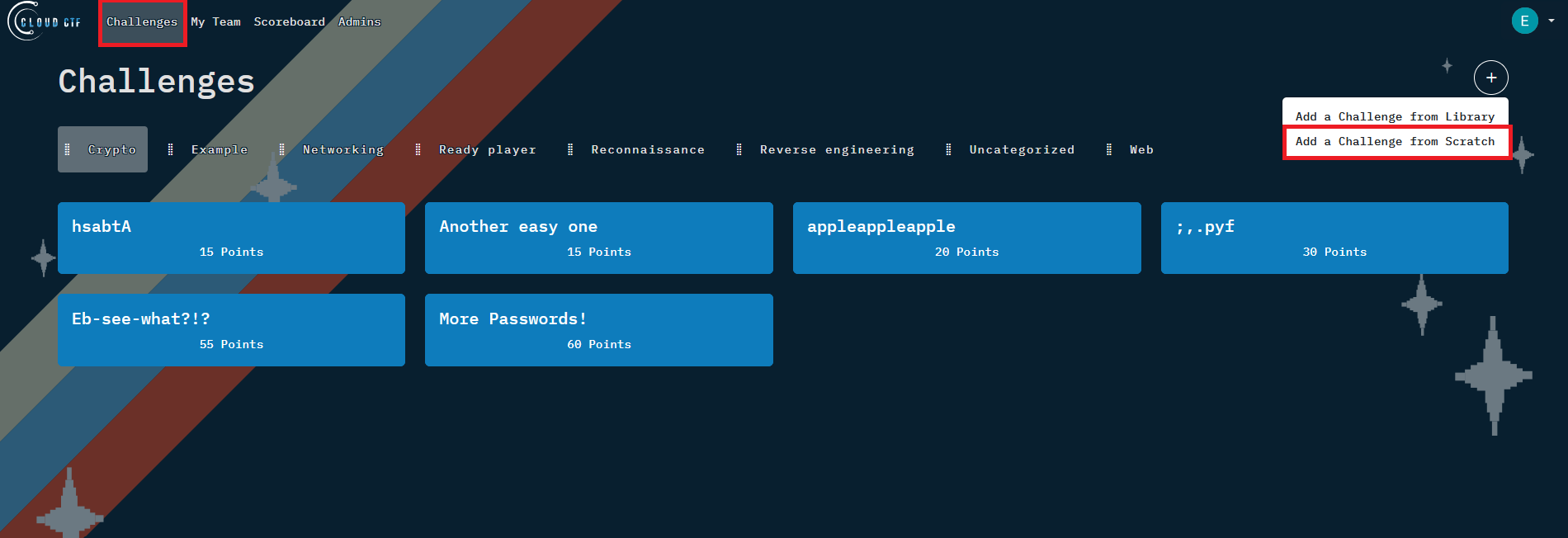 The Add a Challenge from Scratch option can be found after clicking Add a Challenge on the top right, and will be the second option.