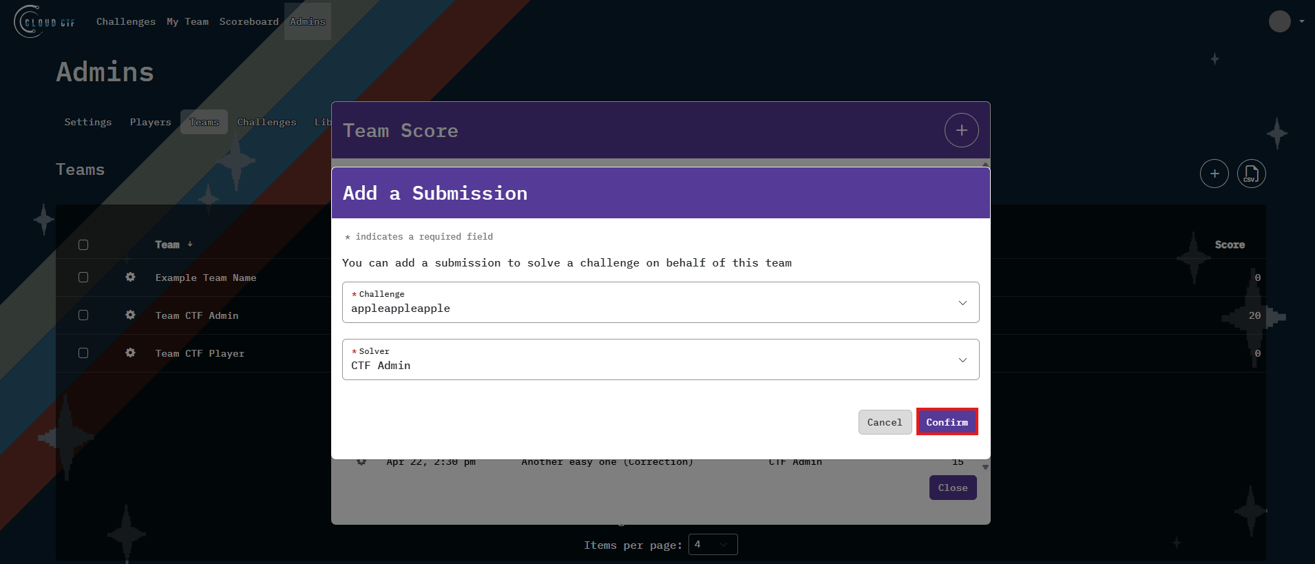 The Dropdown box can be accessed at the right side of the screen, at the arrow icon. The Confirm button is located at the bottom right of the screen.