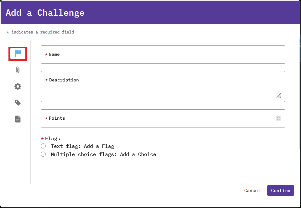 The flag icon is on the top left of the window, as the first option of five icons.
