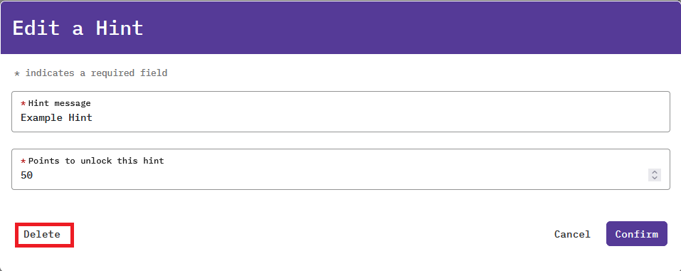 The Confirm option is located at the bottom right of the window, and the Delete option is located at the bottom left of the window.