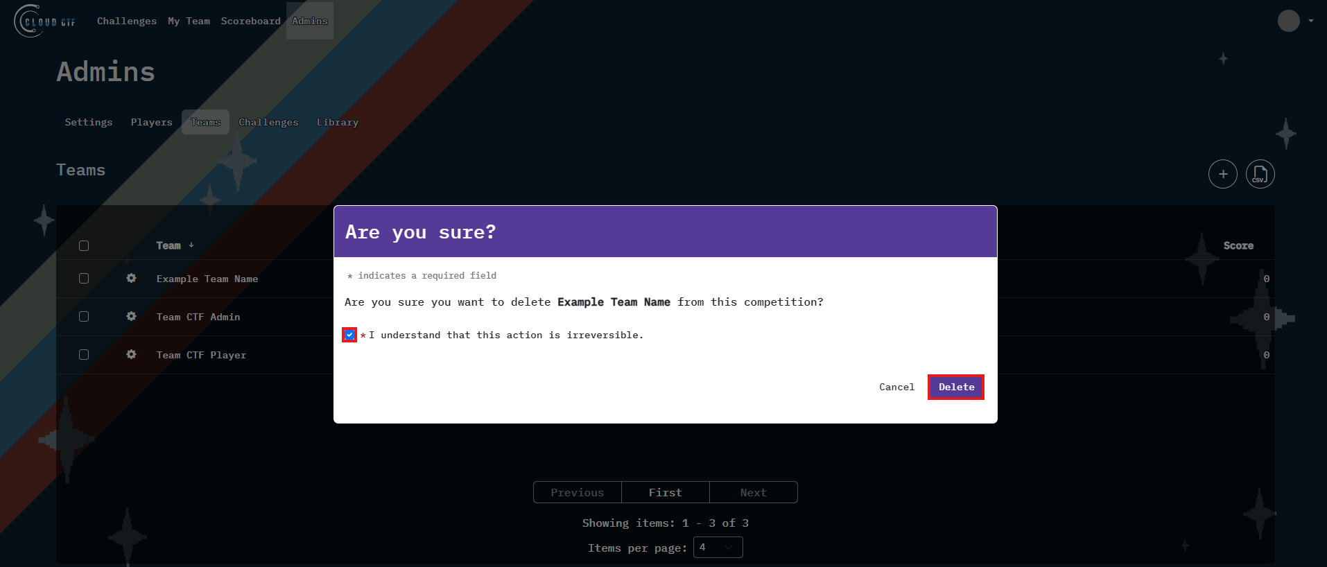 The Delete option is located at the bottom right of the window.