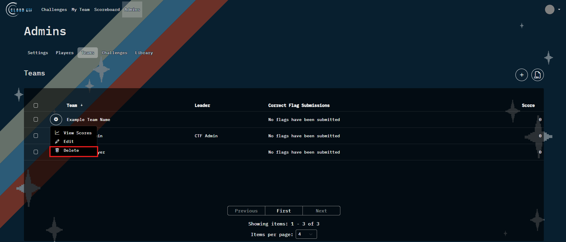 The Delete option is shown in popup window, as one of three options.