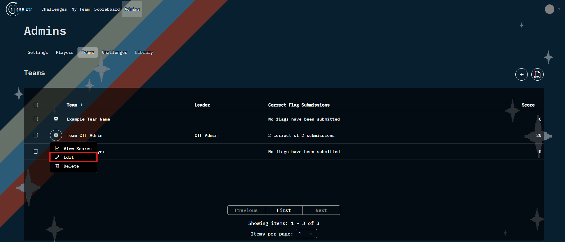 The Edit option is located in the popup window, as one of three options, as the second option.