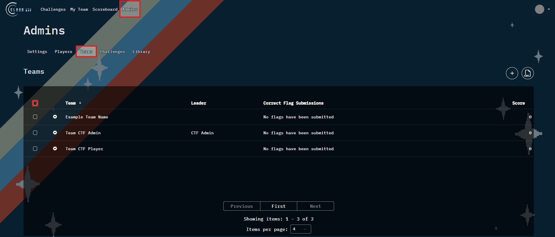 The bulk delete checkbox can be found to the left of the Team and Gear Icon columns, at the top.