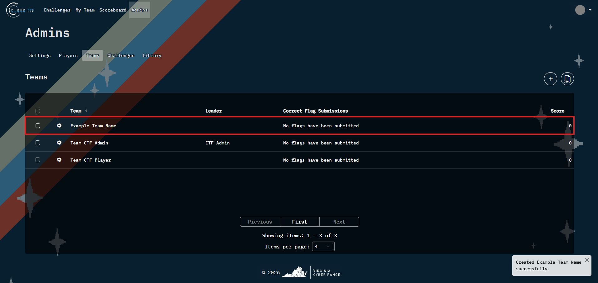 The added team can be found under the header named Teams.