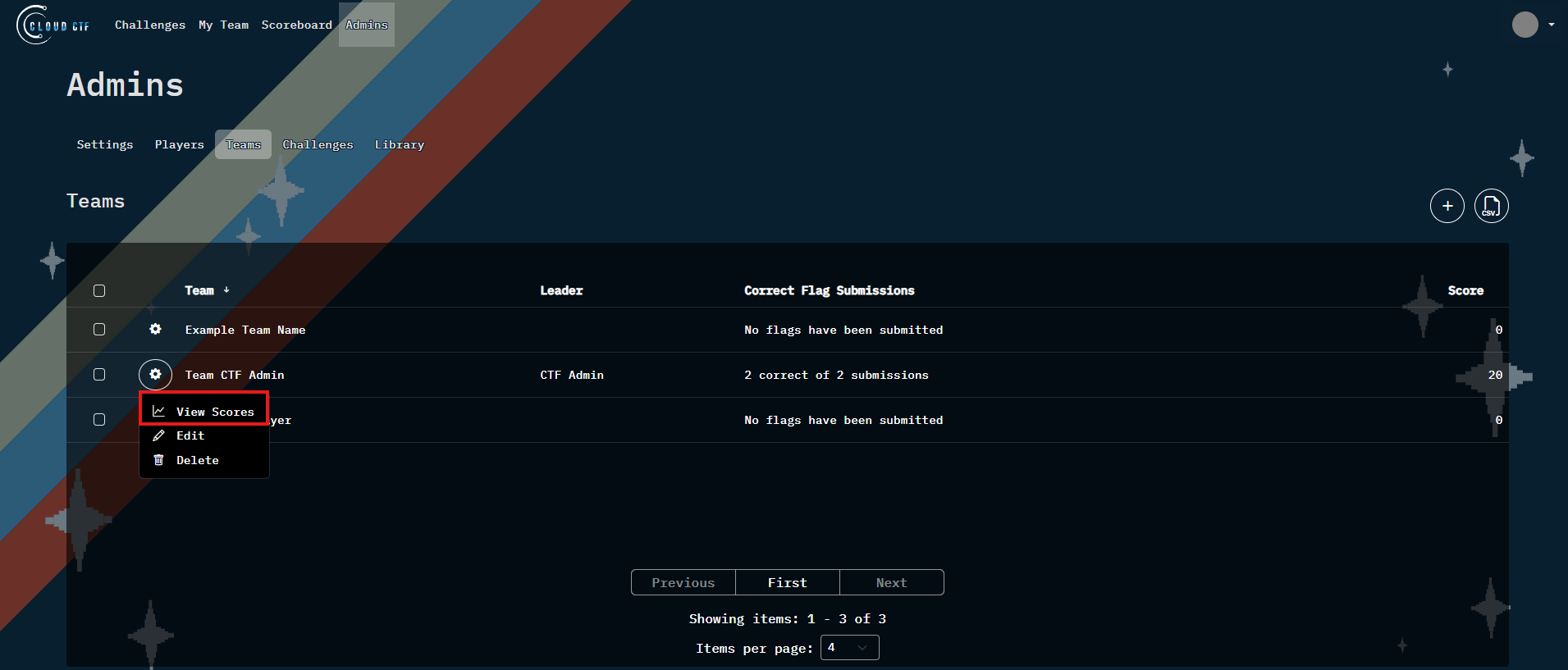 The View Scores option is located in the popup window, as one of three options, as the first option.