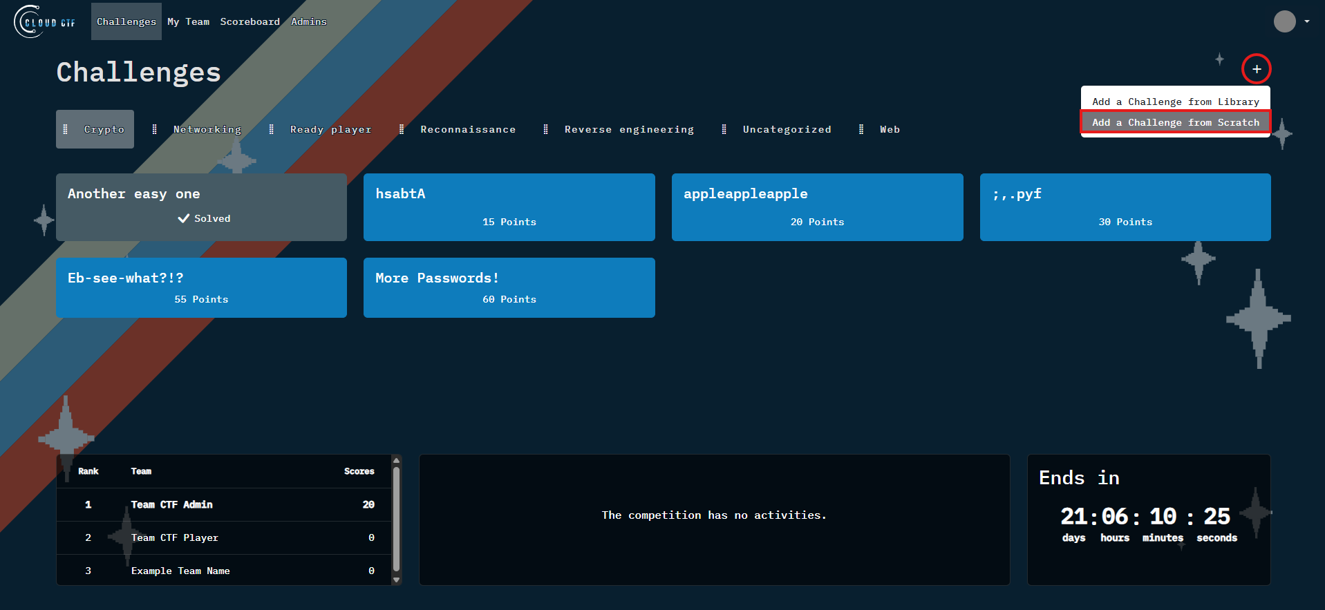 The "Add a Challenge" button is in the shape of a plus icon in the top right of the page.