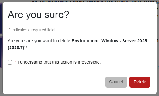 The "Delete" button is located in the bottom right of the confirmation box.
