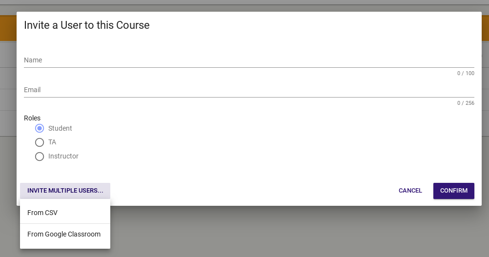 The "From Google Classroom" option is below the "From CSV" option.