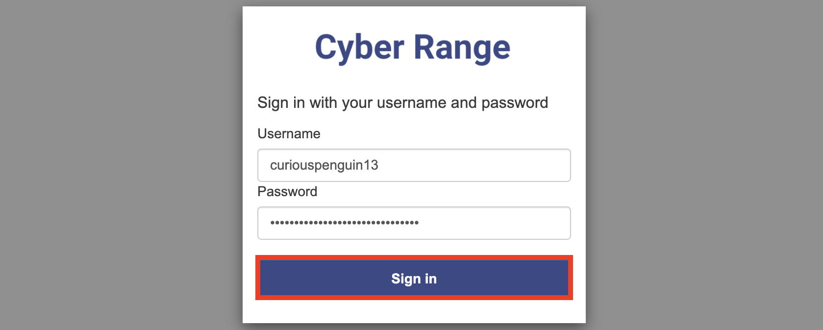 In descending order, there is a username entry field, a password entry field, and then a "Sign in" button.