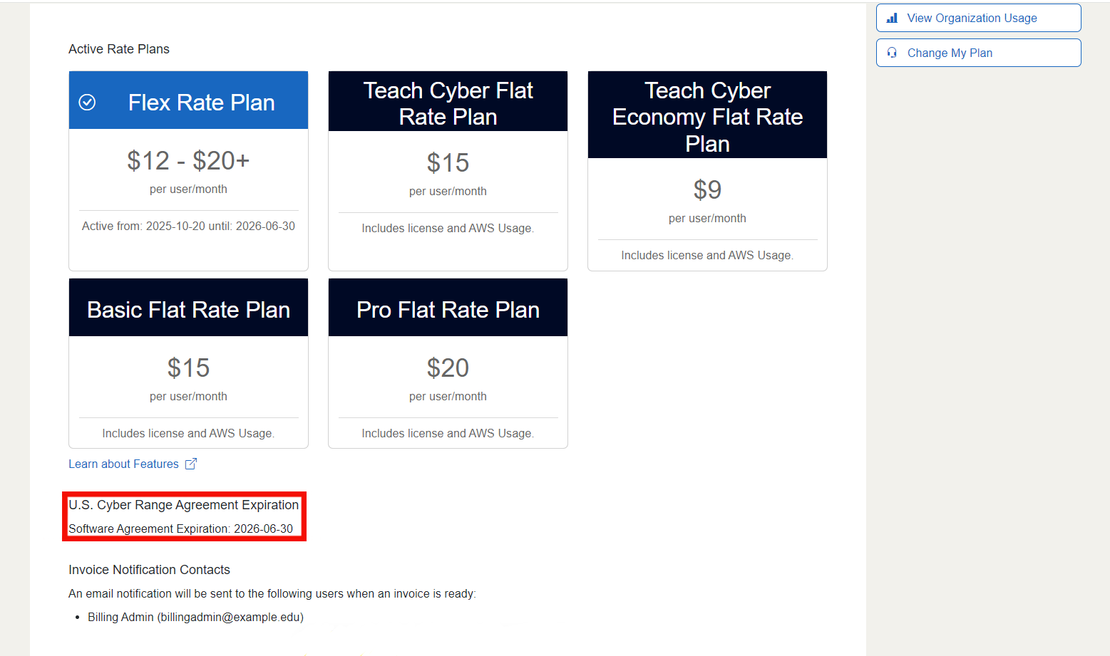 Under the phrase "U.S. Cyber Range Agreement Expiration", you'll find the date when the agreement expires.