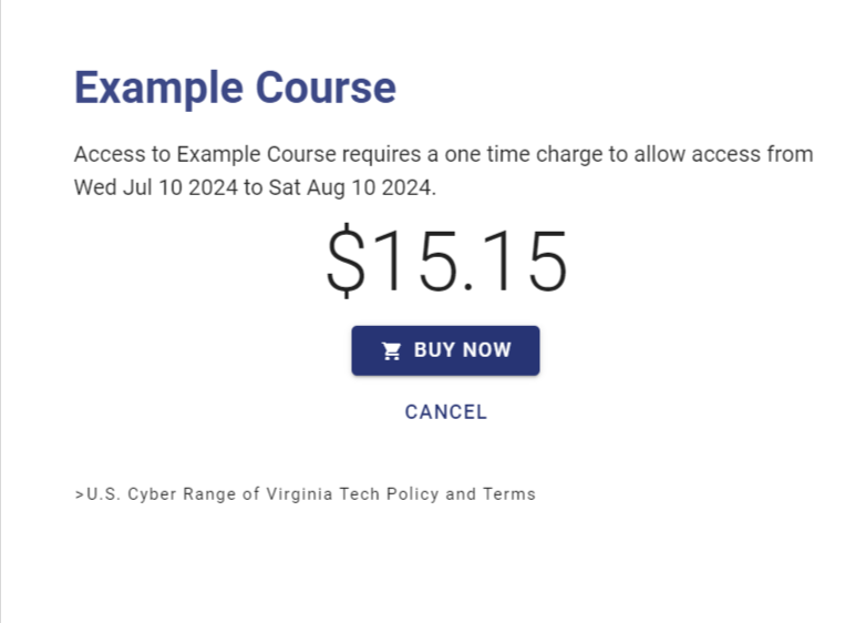 "Access to Test Course requires a one time charge to allow access from Monday August 01 2022 to Tuesday Aug 30 2022"