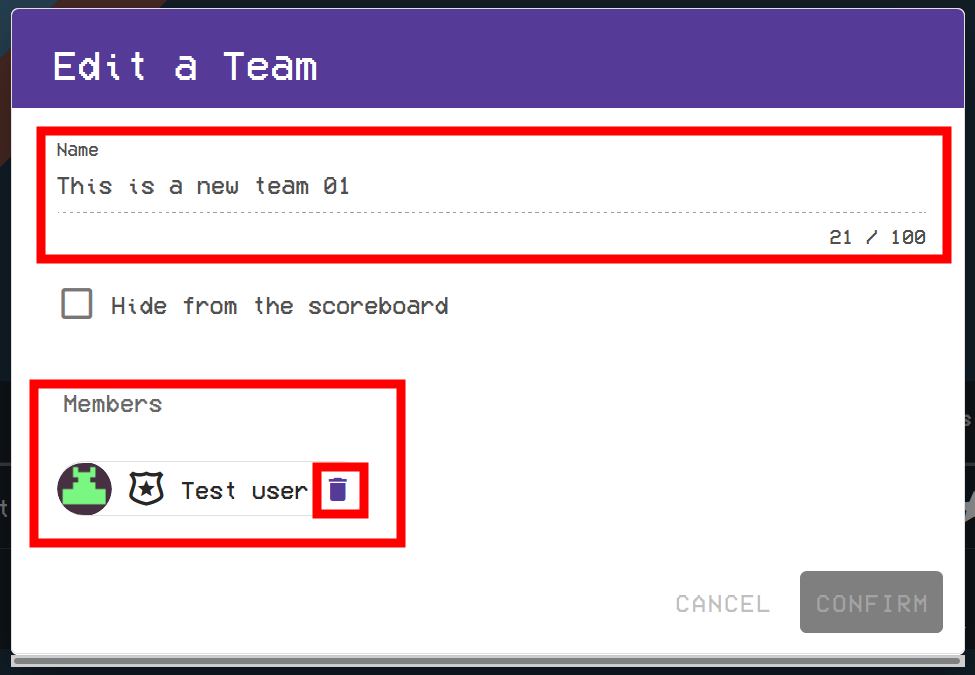 You will be presented with a "Name" field and "Members" field that can be modified for the team.