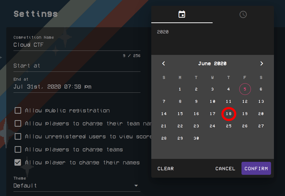 A pop-up calendar will be shown to the right of the date picker field, in which a month, year, and day can be picked.