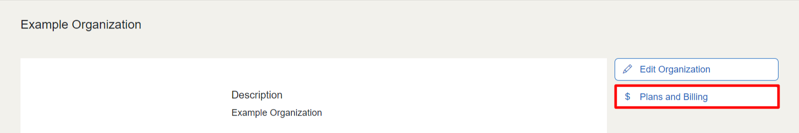 “Manage plans and invoices” button is to the right of the "Edit this organization" button.