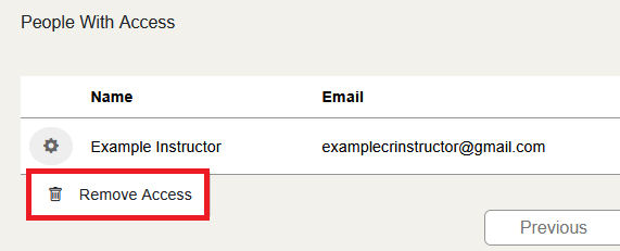 The gear icon is the first control before the name of the instructor in the People With Access table.